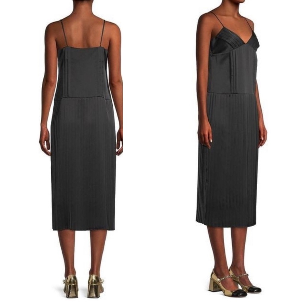 REBECCA TAYLOR Pleated Black Cocktail Midi Slip Dress Old Money Dark Romance 00